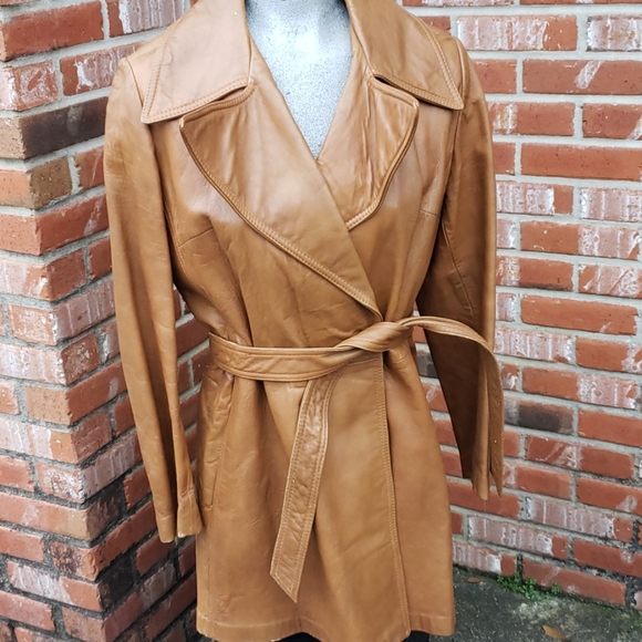 Vintage 1960s Belted Leather Duster Topper Coat - Picture 2 of 15